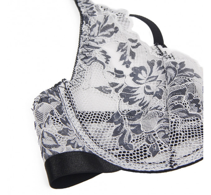 Комплект білизни мереживної Star Night з квітковим принтом, чорно-білий, 3XL-4XL