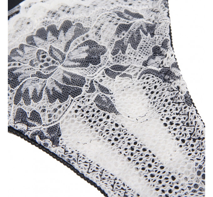 Комплект білизни мереживної Star Night з квітковим принтом, чорно-білий, 3XL-4XL