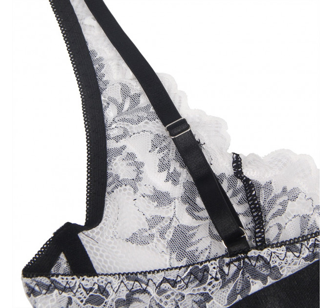 Комплект білизни мереживної Star Night з квітковим принтом, чорно-білий, 3XL-4XL