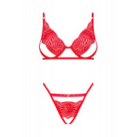 Комплект белья кружевной с декоративными лямками Obsessive Mellania красный, L/XL