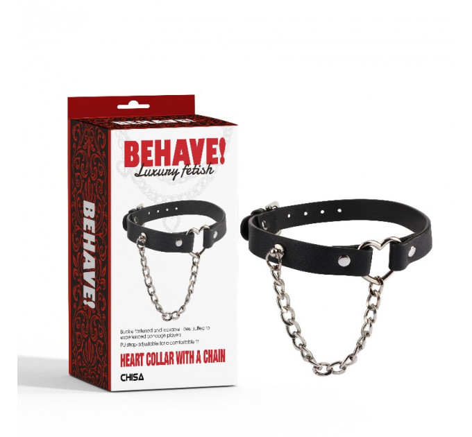 Нашийник з декоративним серцем та сріблястим ланцюжком Chisa BEHAVE! Luxury Fetish чорний