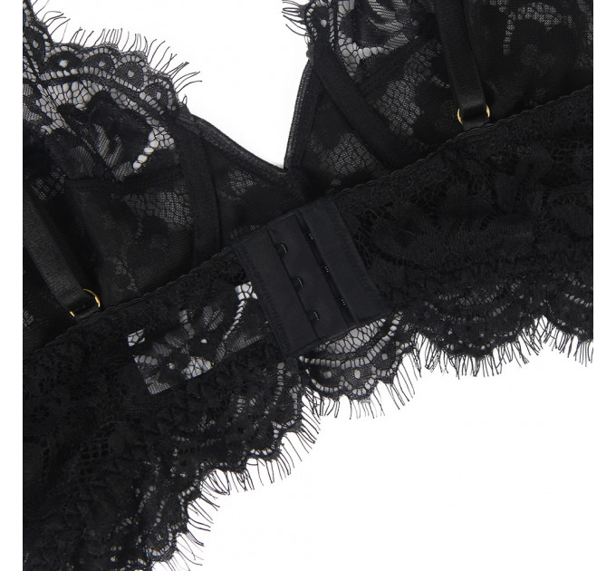 Мереживний комплект, ліф та трусики з поясом Star Night, чорний, XS-S