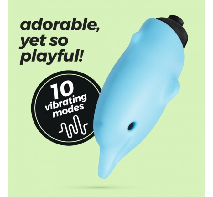 Мини-вибратор в виде дельфина Crushios Dolphin з 10 скоростями, голубой