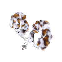 Наручники металлические на тонкой цепочке Roomfun с мехом под ягуар