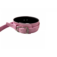 Нашийник з повідцем DS Fetish Collar і сріблястою фурнітурою, рожевий