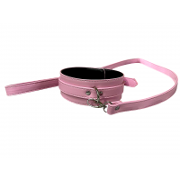 Ошейник с поводком DS Fetish Collar и серебристой фурнитурой, розовый