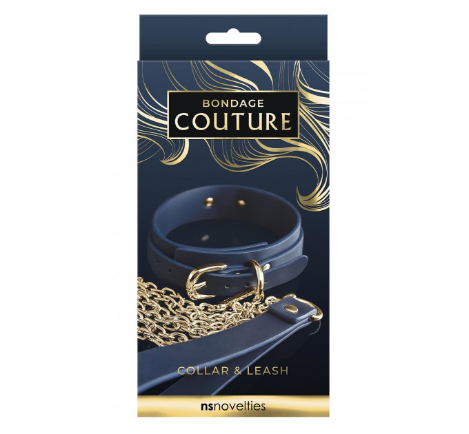 Ошейник с поводком BONDAGE COUTURE COLLAR AND LEASH BLUE