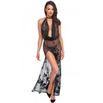 Платье сексуальное длинное Noir Handmade Divinity F312 с глубоким декольте, черное, L