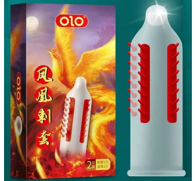 Презерватив OLO з вусиками + кулька "Phoenix Spiny condom" (у комплекті 1 презератив + 1 кулька)