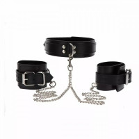 Широкий нашийник з наручниками та ланцюгом Taboom Luxury Bondage Essentials, чорний