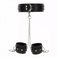 Широкий нашийник з наручниками та ланцюгом Taboom Luxury Bondage Essentials, чорний