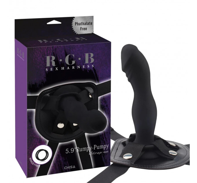 Страпон рельєфний ChisaR.G.B Sex Harntss 5.9" Rumpy-Pumpy Strap-on, чорний