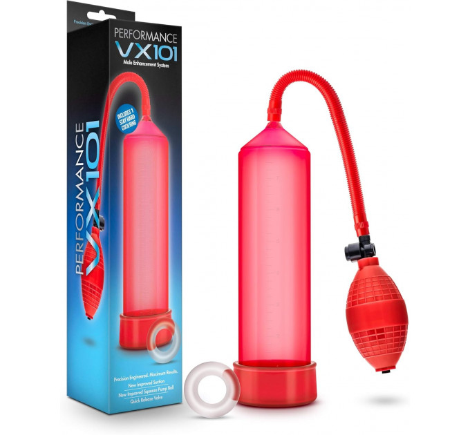 Вакуумная помпа механическая для увеличения пениса Blush Performance VX101 красная