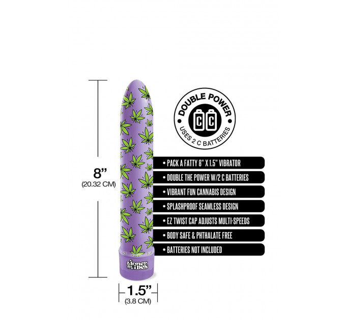 Вібратор нереалістичний із принтом Stoner Vibes Global Novelties, фіолетовий, 20.3 х 3.8 см