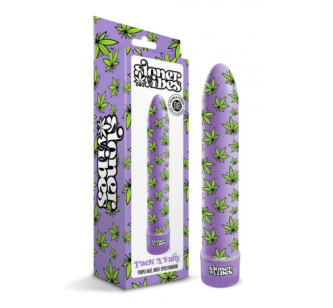Вібратор нереалістичний із принтом Stoner Vibes Global Novelties, фіолетовий, 20.3 х 3.8 см