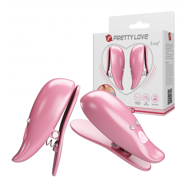 Вібростимулятори-затискачі для сосків Pretty Love Leaf, рожеві, 5.1 х 1.9 см