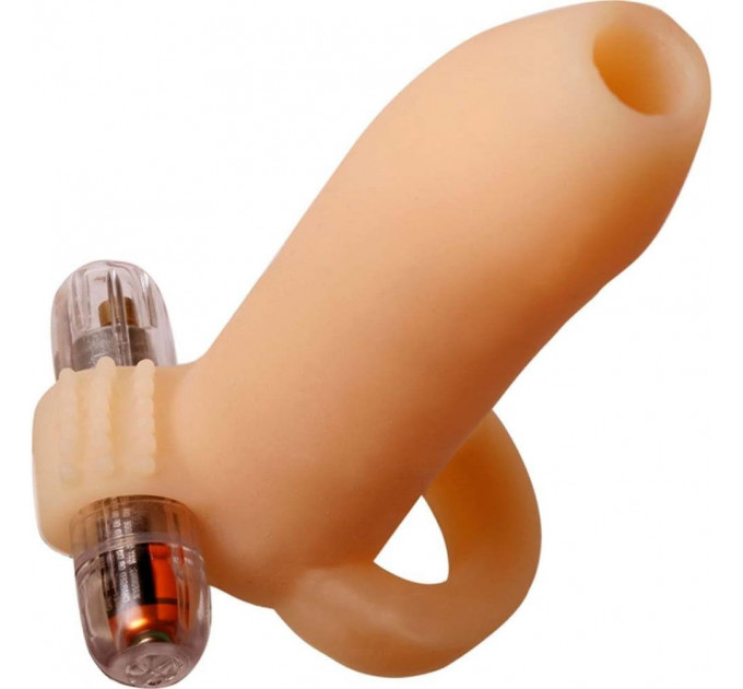 Насадка для пенісу Pipedream Real Feel Penis Enhancer з віброкулею, бежева