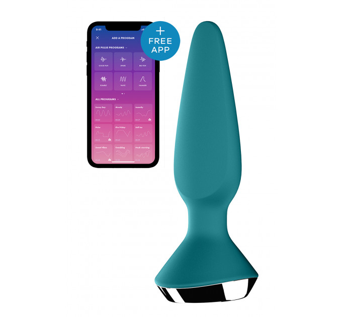 Анальная пробка с двумя моторами и управлением с телефона Satisfyer Plug-ilicious 1 Petrol, зеленый