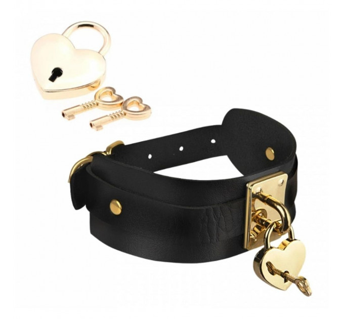 Нашийник широкий чорний Kinky Diva Collar Me! із золотистим замочком та ключиком