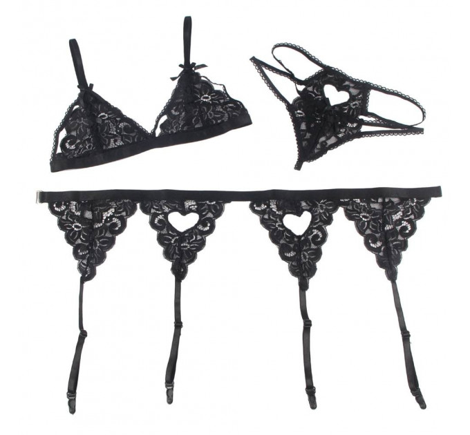 Комплект білизни Star Night ліф, пояс та трусики, чорний, XS-S