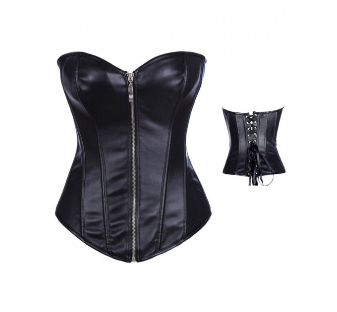 Корсет із застібкою блискавкою Star Night Sexy Leather та шнурівкою, чорний, XS (без коробки)