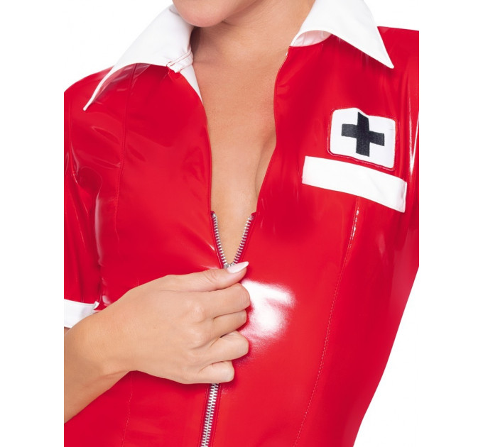 Костюм медсестры красный виниловый Black Level Vinyl Nurse 2 предмета, XL