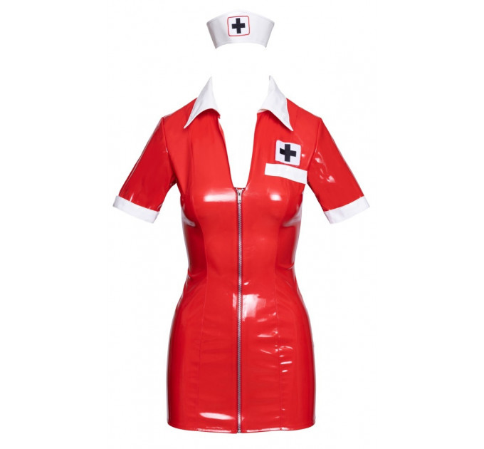 Костюм медсестры красный виниловый Black Level Vinyl Nurse 2 предмета, XL