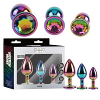 Набір анальних пробок різнокольорові CHISA MATRIX MONT з різнокольоровим каменем, 3 шт.