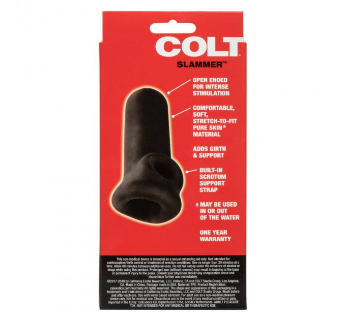 Насадка на член COLT Slammer с креплением на мошонке, черная, 10.7 х 5 см