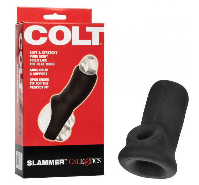 Насадка на член COLT Slammer с креплением на мошонке, черная, 10.7 х 5 см