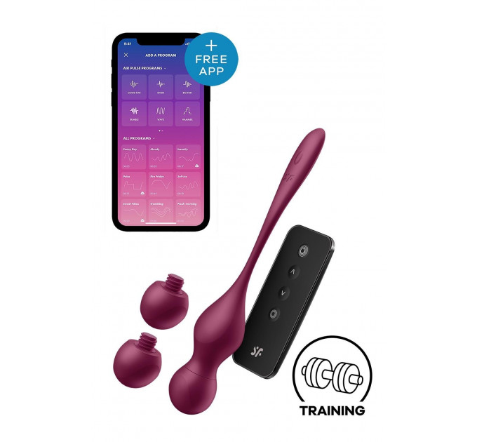 Кульки Кегеля з вібрацією Satisfyer Love Birds Vary та змінними вантажами, бордові