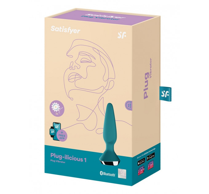 Анальная пробка с двумя моторами и управлением с телефона Satisfyer Plug-ilicious 1 Petrol, зеленый