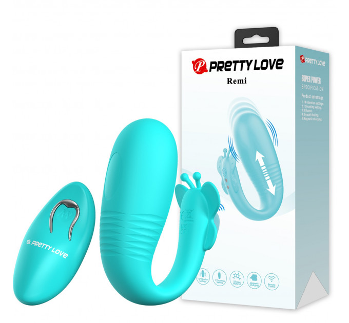 Вібратор для пар Pretty Love Remi з фрикціями, з пультом, блакитний, 9.6 х 3.4 см