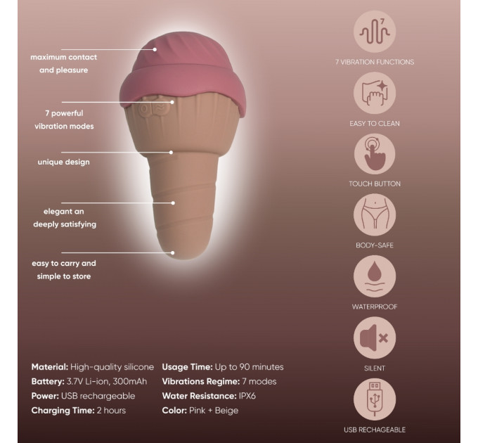 Вібратор та вакуумний стимулятор з язичком Sweet Em 0067F у формі морозива
