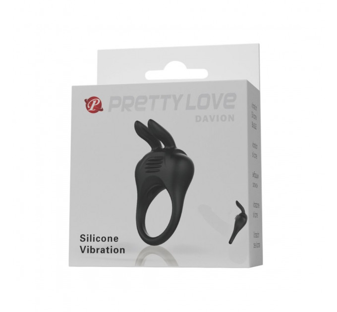 Вибро-эрекционное кольцо с ушками Pretty Love черное, 7.4 х 4.2 см