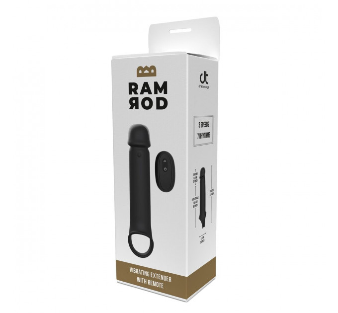 Вібронасадка на член, що подовжує DreamToys Ramrod з дистанційним керуванням, чорна