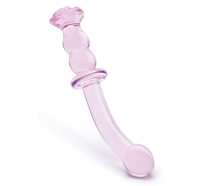 Вигнутий скляний рожевий фалоімітатор для точки G Dream Toys Glaze Glass з бутоном
