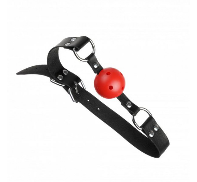 F61402 Кляп из экокожи Loveshop BREATHABLE BALL GAG BLACK/RED
