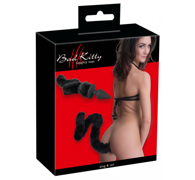 Анальна пробка із гнучким хвостом Bad Kitty чорна, 3.5 х 73 см