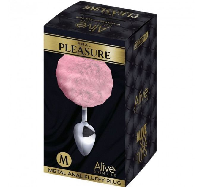 Анальная пробка металлическая Alive Anal Pleasure с розовым хвостиком, M