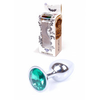 Анальная пробка с камнем Plug-Jewellery Silver PLUG- Green размер S
