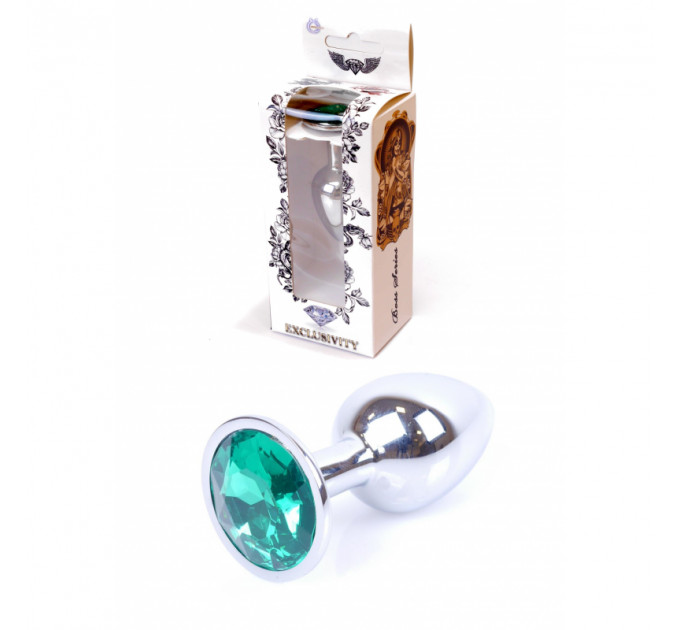 Анальная пробка с камнем Plug-Jewellery Silver PLUG- Green размер S