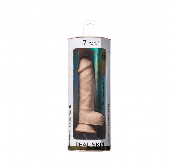 Фалоімітатор реалістичний з мошонкою Silexd Real Skin Model 1 (7") на присосці, тілесний