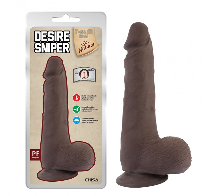 Фаллоимитатор с мошонкой на присоске Chisa T-skin ReaL Desire Sniper, коричневый