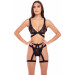КОМПЛЕКТ БЕЛЬЯ 3PC STRAPS AND GARTERS BRA SET BLACK, S/M