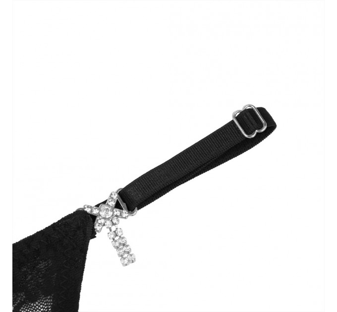 Мереживні стрінги StarNight з прикрасами стразами, чорні, S