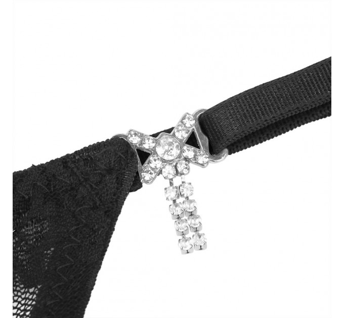 Мереживні стрінги StarNight з прикрасами стразами, чорні, S