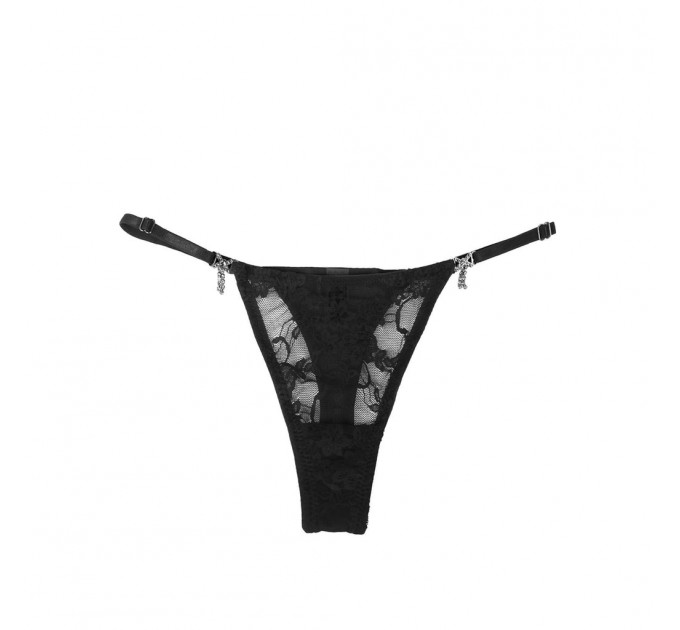 Мереживні стрінги StarNight з прикрасами стразами, чорні, S