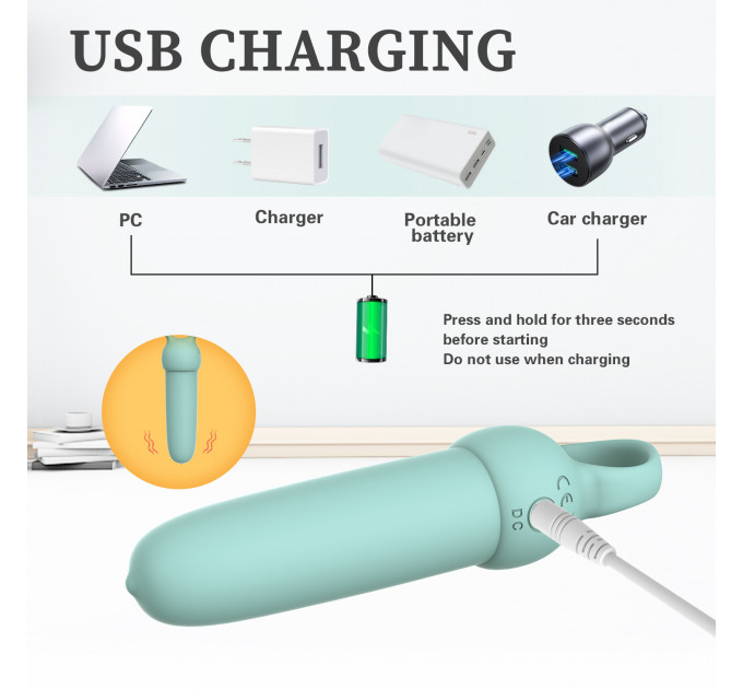 Мини-вибратор Every Night Toys Elliot светло-бирюзовый, 10 режимов вибрации