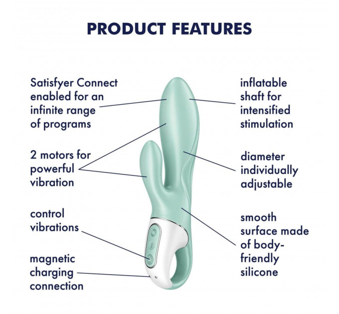 Надувной вибратор-кролик Satisfyer с функцией управления через приложение, мятный